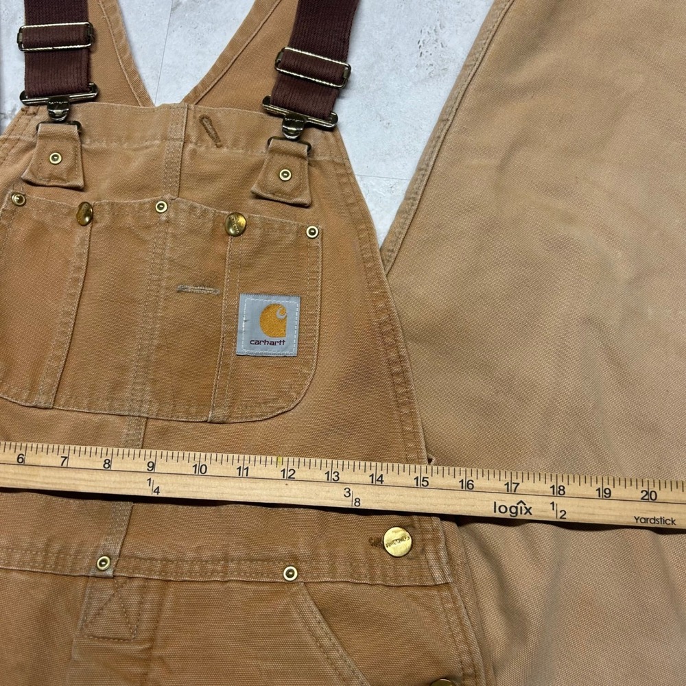 Carhartt Overalls Brown Men 28x27 Vintage 90s Quilt Lined Double Knee R02 BRN - Picture 7 of 9